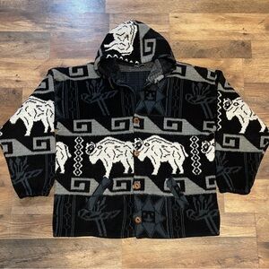 Vintage | Alpaca Wool Aztec Tribal Print Hooded Sweater Jacketet